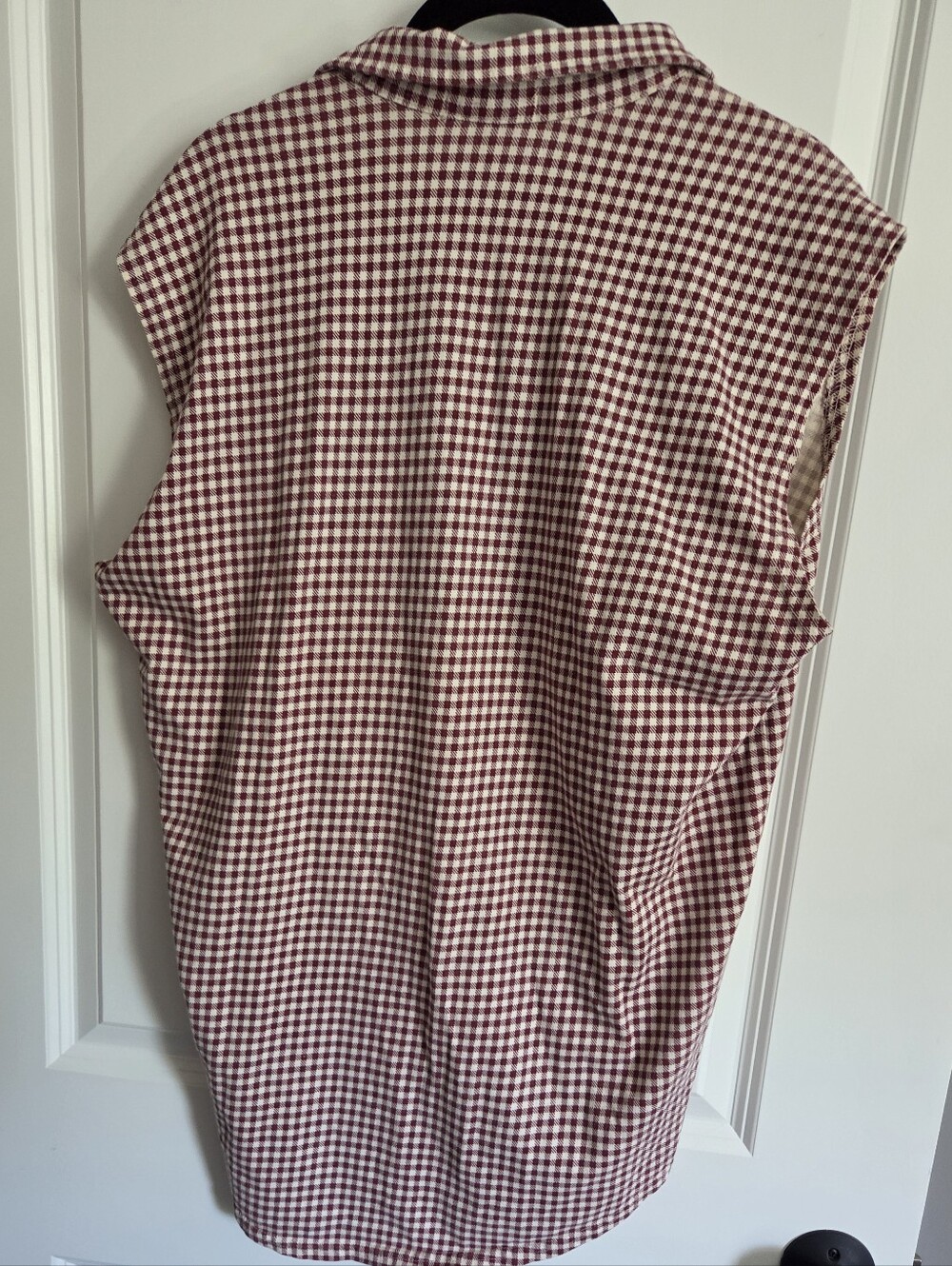 Vintage Burgundy Gingham Sleeveless Shirt - Picture 6 of 16
